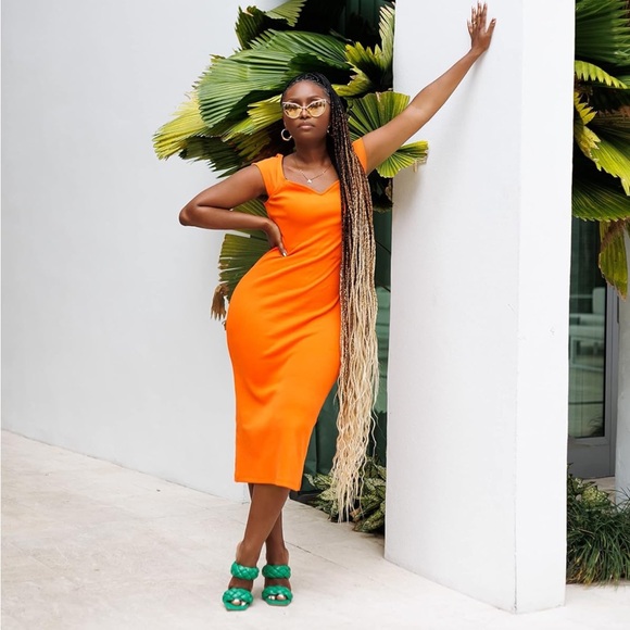 NWT The Drop Women's Orange Cap Sleeve Rib Knit Midi Dress by Tenicka M - Picture 4 of 7